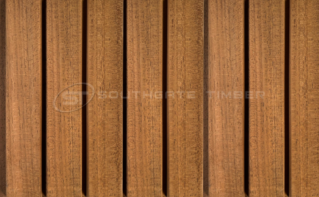 Thermo Ayous 20 x 144mm 3-Stripe cladding boards in a warm brown finish, showing smooth surface and uniform grain, premium exterior cladding supplied by Southgate Timber.